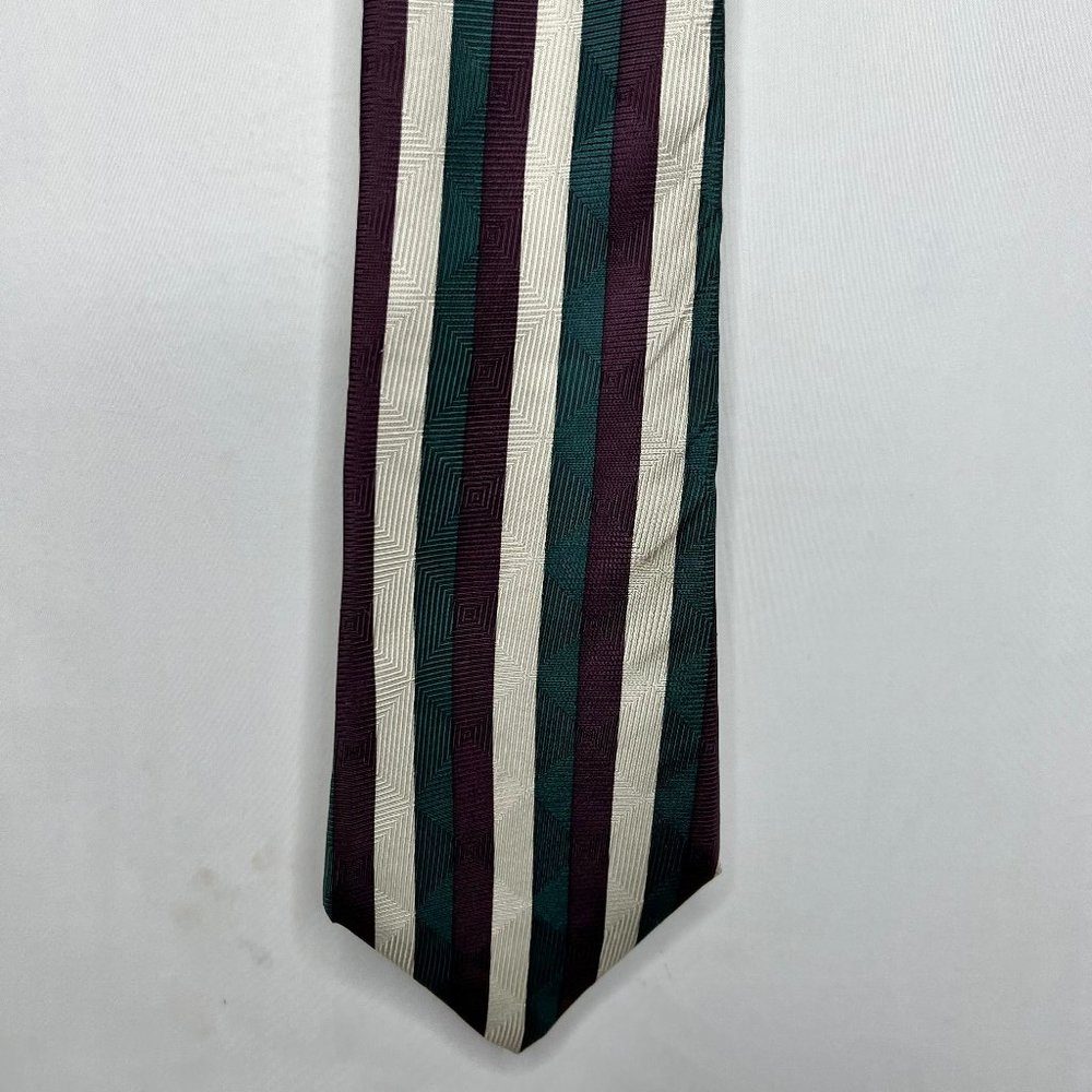 Pierre Cardin Men’s Necktie 57"L x 4"W Silk Green Beige Maroon Stripe Neck Tie